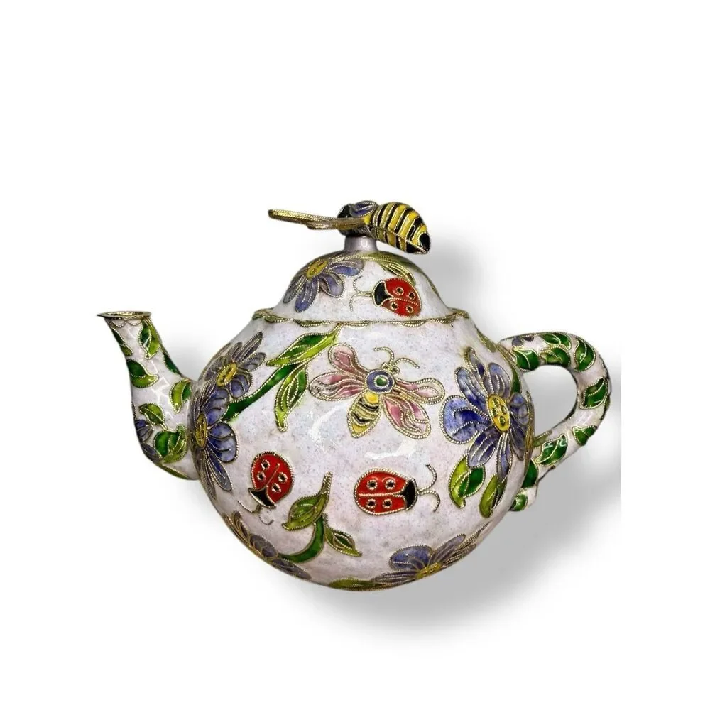 Vintage Cloisonne Enamel Bumblebee Teapot & Vase Decorative‎ Collectibles